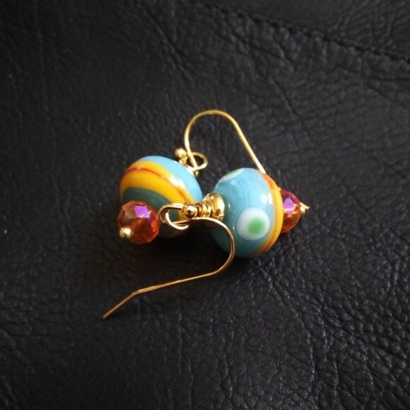 Vibrant & Colorful! Short Boho Dangle Earrings! Artisan Beads + Spunk for You! - Picture 6 of 12
